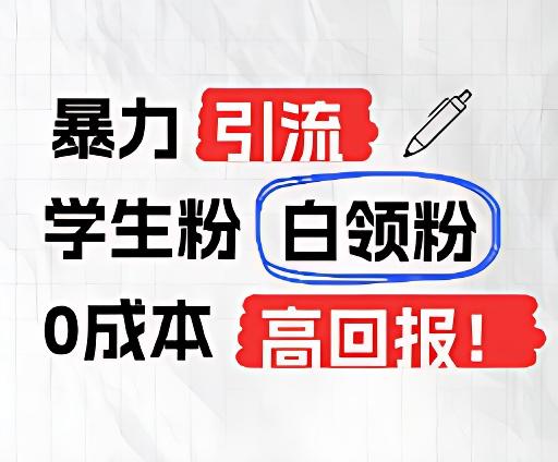暴力引流学生粉白领粉，吊打以往垃圾玩法，0成本，高回报-89网创