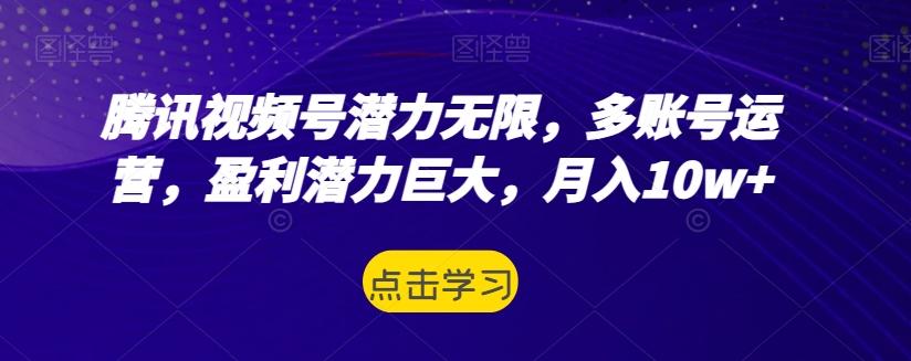 腾讯视频号潜力无限，多账号运营，盈利潜力巨大，月入10w+-89网创