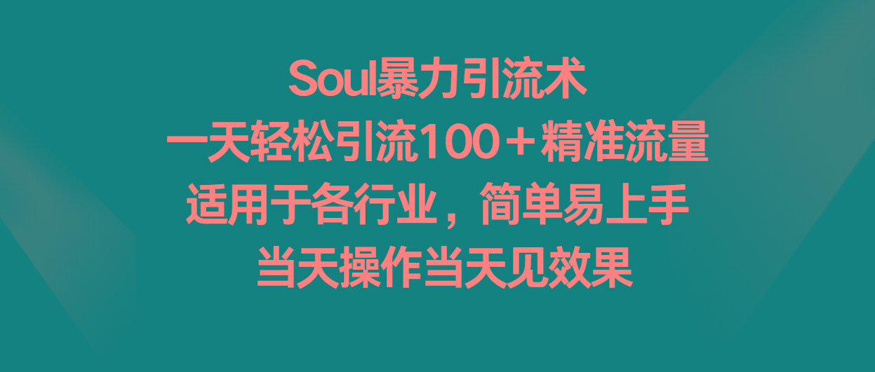 Soul暴力引流术，一天轻松引流100＋精准流量，适用于各行业，简单易上手！-89网创