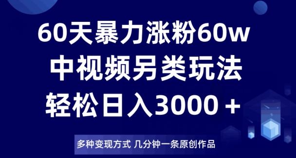60天暴力涨粉60W，中视频另类玩法，日入3000＋，几分钟一条原创作品多种变现方式-89网创