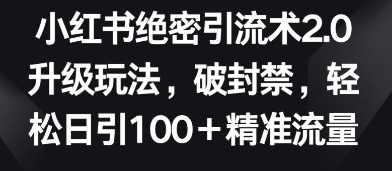 小红书绝密引流术2.0升级玩法，破封禁，轻松日引100+精准流量【揭秘】-89网创