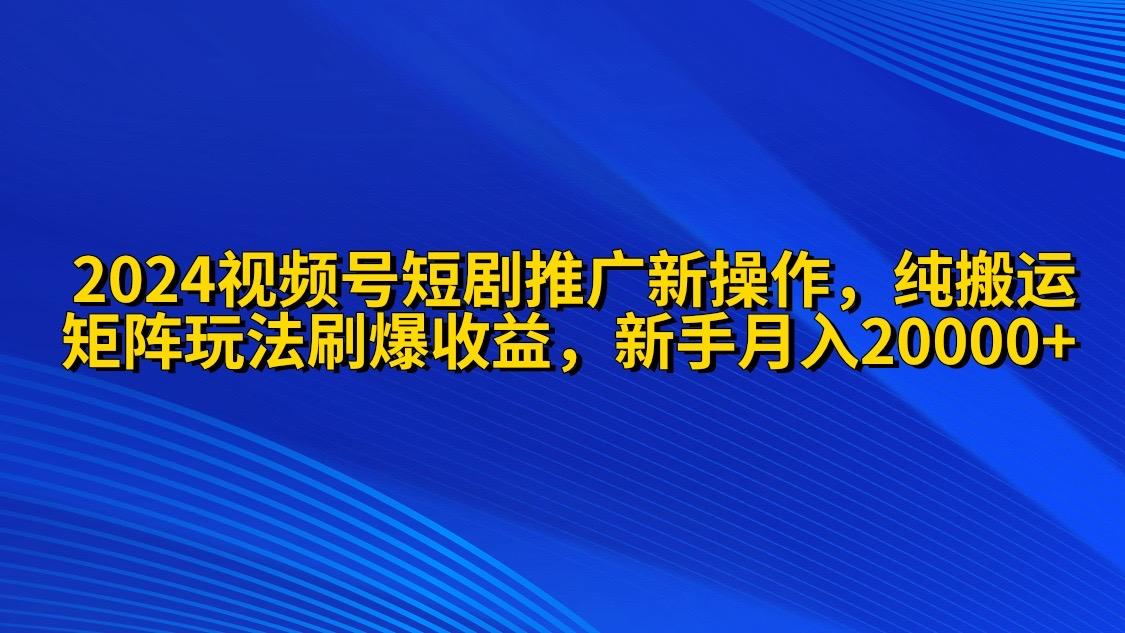 (9916期)2024视频号短剧推广新操作 纯搬运+矩阵连爆打法刷爆流量分成 小白月入20000-89网创