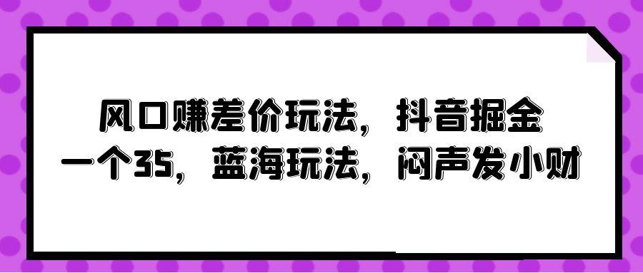 (10022期)风口赚差价玩法，抖音掘金，一个35，蓝海玩法，闷声发小财-89网创