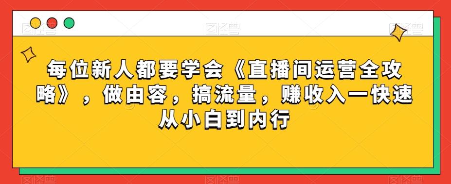 每位新人都要学会《直播间运营全攻略》，做由容，搞流量，赚收入一快速从小白到内行-89网创