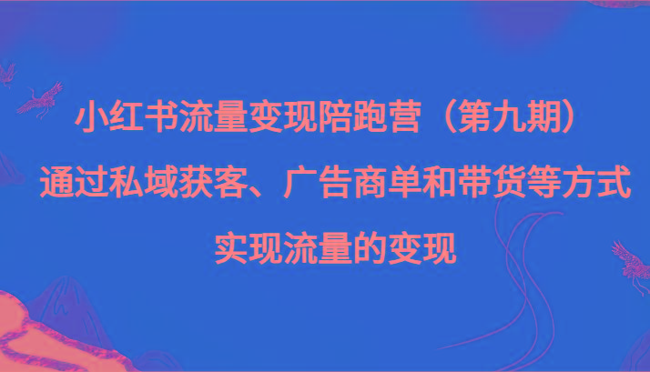 小红书流量变现陪跑营（第九期）通过私域获客、广告商单和带货等方式实现流量变现-89网创