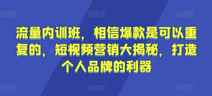 流量内训班，相信爆款是可以重复的，短视频营销大揭秘，打造个人品牌的利器-89网创