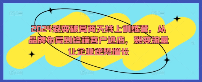 2024裂变破局两天线上训练营，从品牌布局到终端客户进店，裂变流量让企业逆势增长-89网创