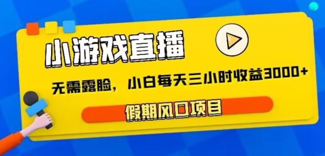 小游戏直播，假期风口项目，无需露脸，小白每天三小时，到账3000+-89网创