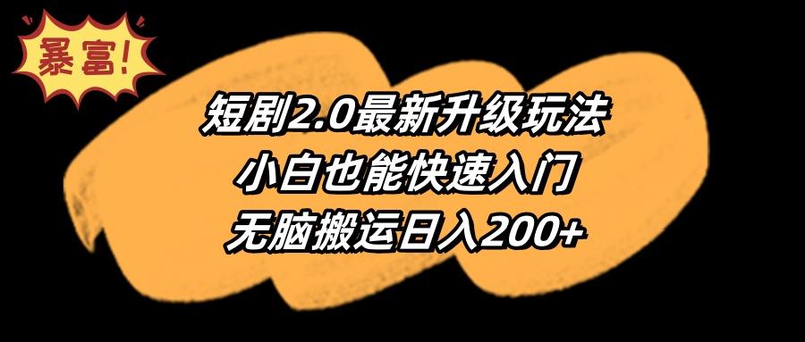 (9375期)短剧2.0最新升级玩法，小白也能快速入门，无脑搬运日入200+-89网创