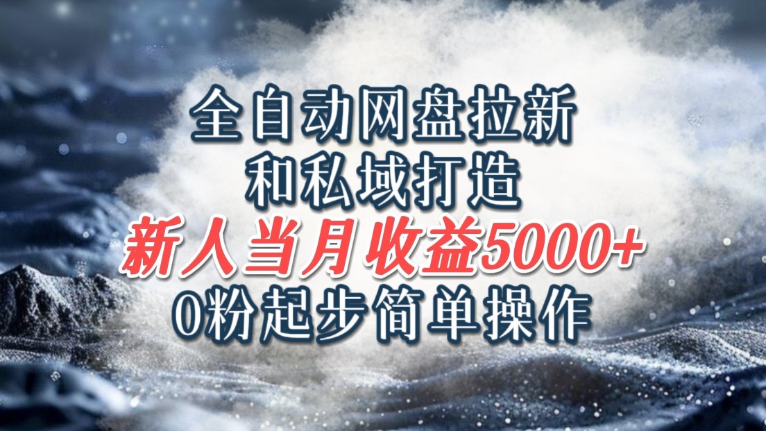 全自动网盘拉新和私域打造，0粉起步简单操作，新人入门当月收益5000以上-89网创