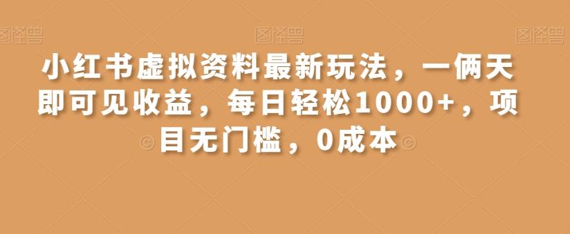 小红书虚拟资料最新玩法，一俩天即可见收益，每日轻松1000+，项目无门槛，0成本-89网创