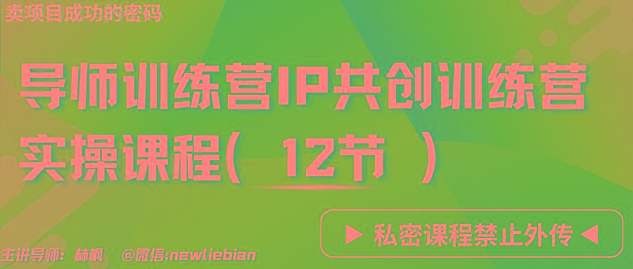 导师训练营3.0IP共创训练营私密实操课程(12节)-卖项目的密码成功秘诀-89网创