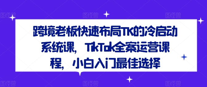 跨境老板快速布局TK的冷启动系统课，TikTok全案运营课程，小白入门最佳选择-89网创