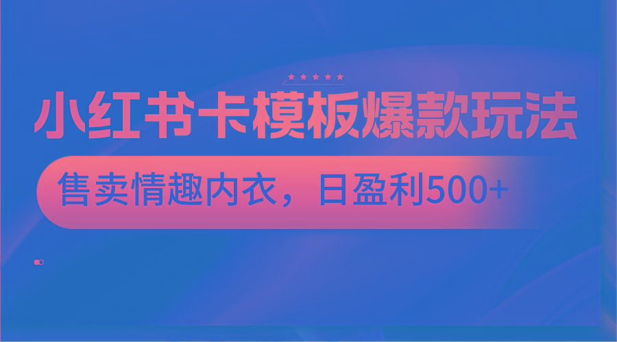 小红书卡模板爆款玩法，售卖情趣内衣，日盈利500+-89网创