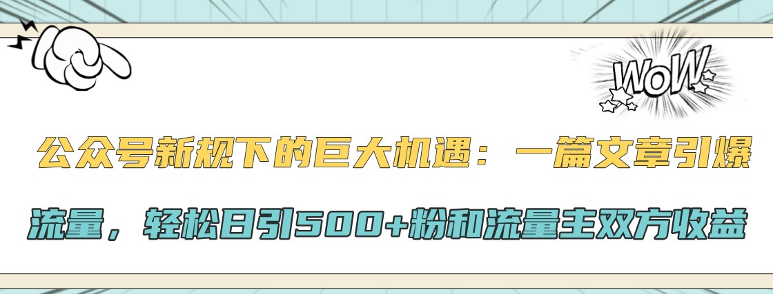 公众号新规下的巨大机遇：一篇文章引爆流量，轻松日引500+粉和流量主双方收益-89网创