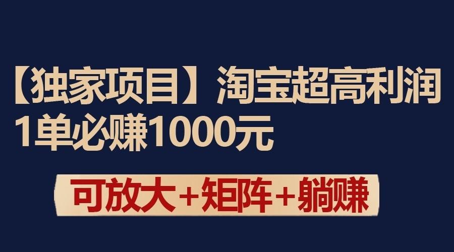 独家淘宝超高利润项目：1单必赚1000元，可放大可矩阵操作-89网创