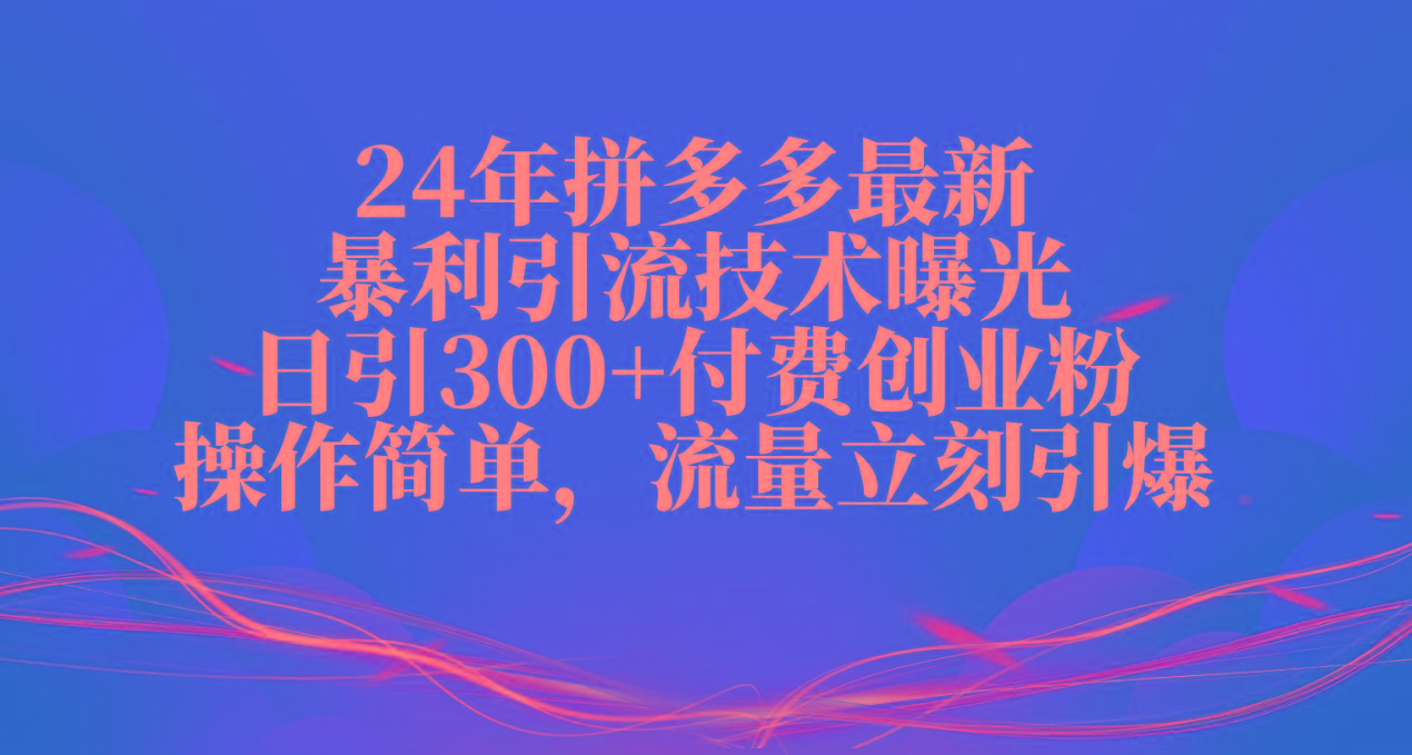 24年拼多多最新暴利引流技术曝光，日引300+付费创业粉，操作简单，流量…-89网创