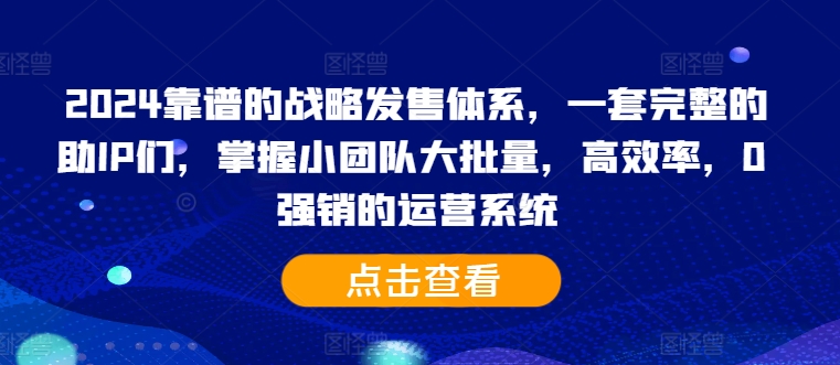 2024靠谱的战略发售体系，一套完整的助IP们，掌握小团队大批量，高效率，0 强销的运营系统-89网创