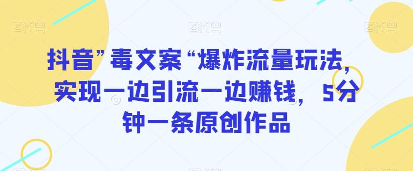 抖音”毒文案“爆炸流量玩法，实现一边引流一边赚钱，5分钟一条原创作品【揭秘】-89网创