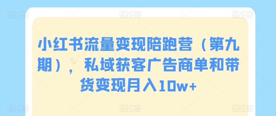 小红书流量变现陪跑营（第九期），私域获客广告商单和带货变现月入10w+-89网创