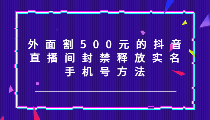 外面割500元的抖音直播间封禁释放实名/手机号方法！-89网创