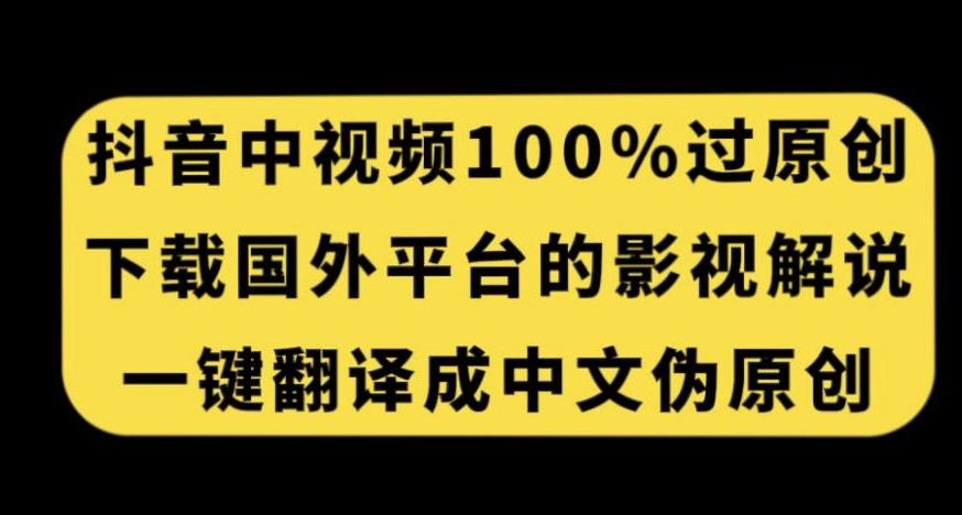抖音中视频百分百过原创，下载国外平台的电影解说，一键翻译成中文获取收益-89网创