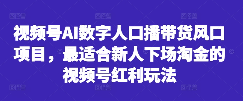 视频号AI数字人口播带货风口项目，最适合新人下场淘金的视频号红利玩法-89网创