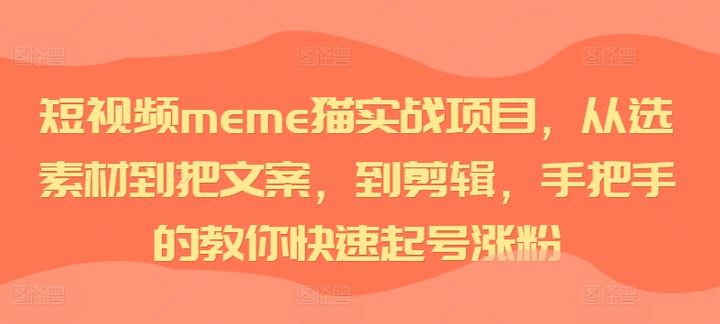 短视频meme猫实战项目，从选素材到把文案，到剪辑，手把手的教你快速起号涨粉-89网创