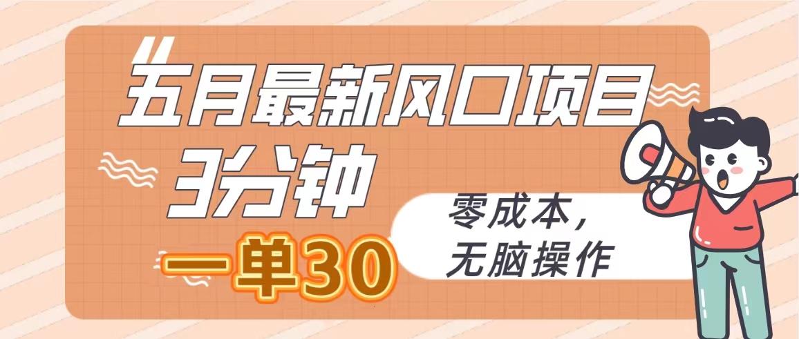 五月最新风口项目，3分钟一单30，零成本，无脑操作-89网创