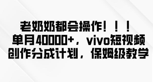 老奶奶都会操作，新平台无脑操作，单月40000+，vivo短视频创作分成计划【揭秘】-89网创