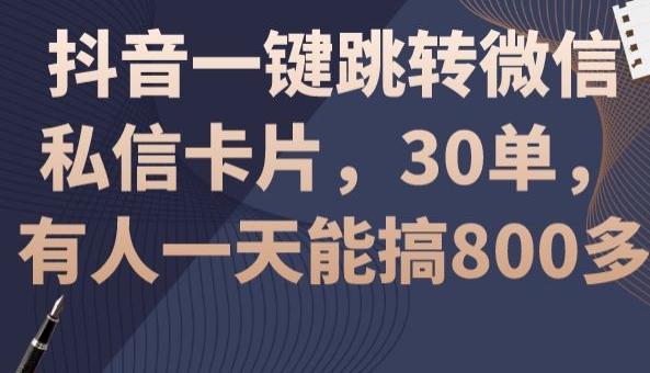 抖音一键跳转微信私信卡片，30单，一天能搞800多-89网创