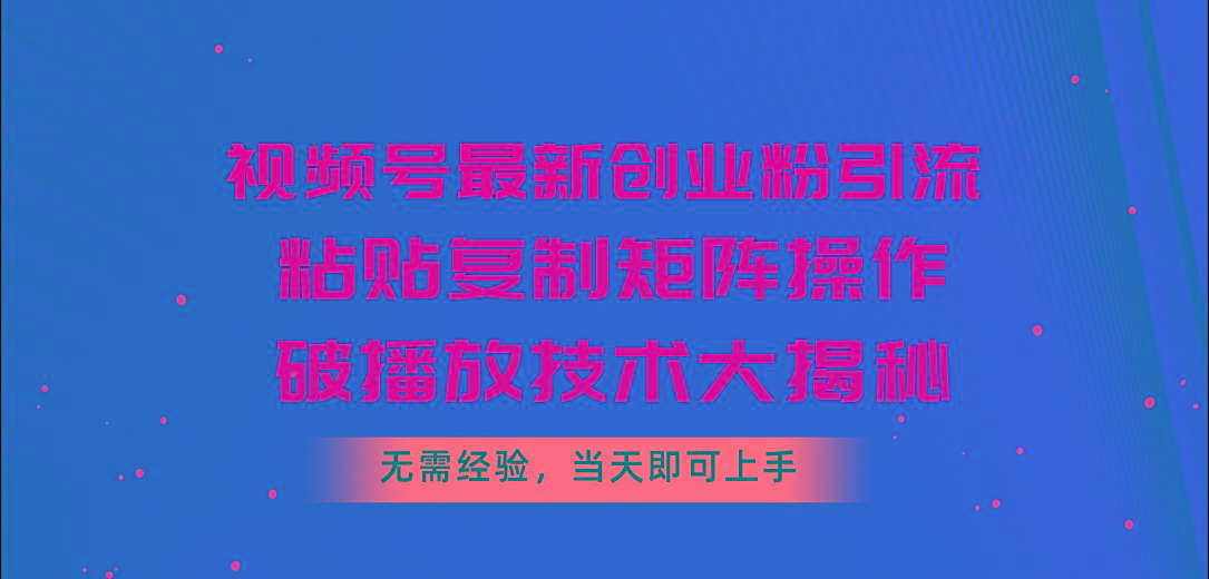 视频号最新创业粉引流，粘贴复制矩阵操作，破播放技术大揭秘，无需经验…-89网创