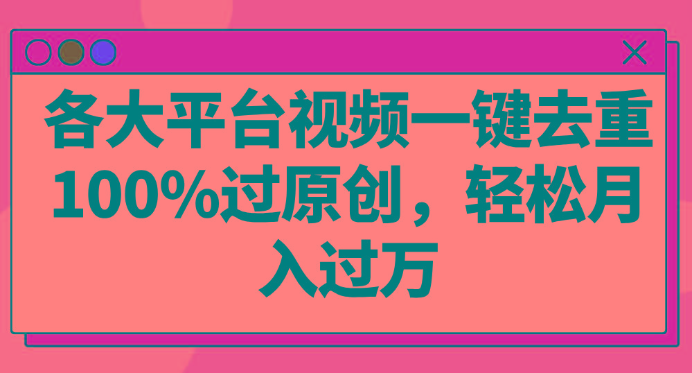 各大平台视频一键去重，100%过原创，轻松月入过万！-89网创