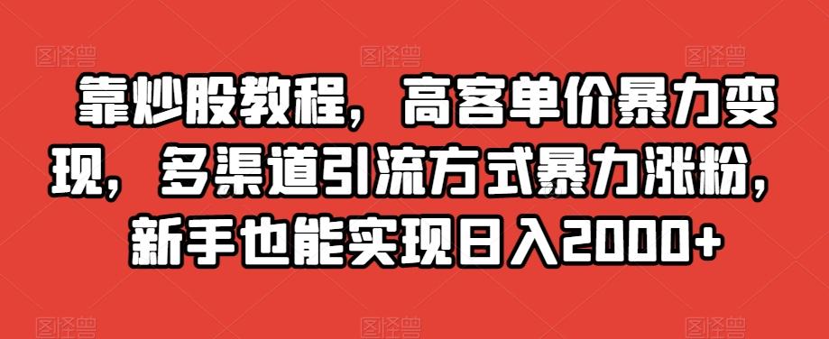 靠炒股教程，高客单价暴力变现，多渠道引流方式暴力涨粉，新手也能实现日入2000+【揭秘】-89网创