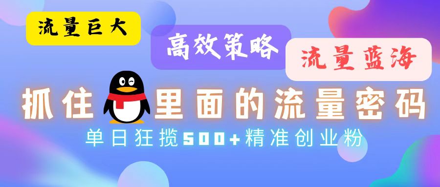 流量蓝海，抓住QQ里面的流量密码！高效策略，单日狂揽500+精准创业粉-89网创