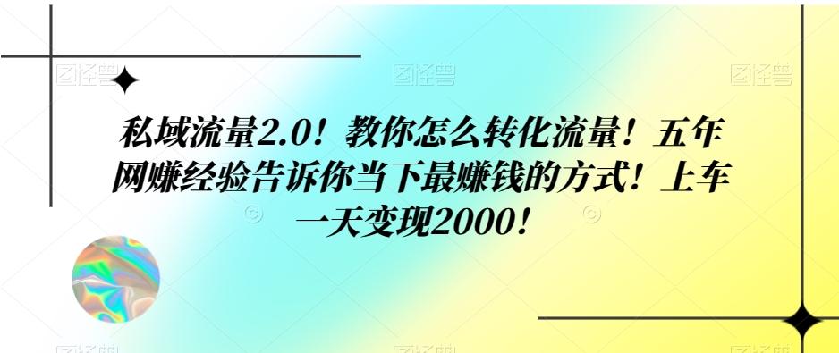 私域流量2.0！教你怎么转化流量！五年网赚经验告诉你当下最赚钱的方式！上车一天变现2000！-89网创