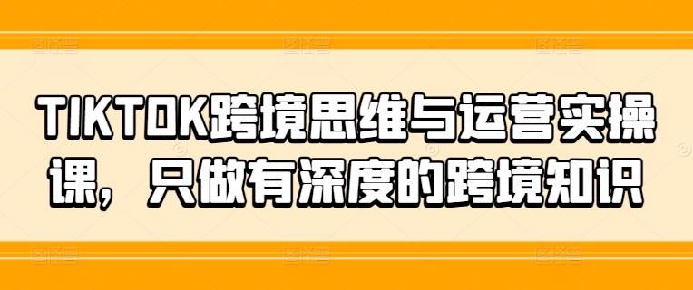 TIKTOK跨境思维与运营实操课，只做有深度的跨境知识-89网创