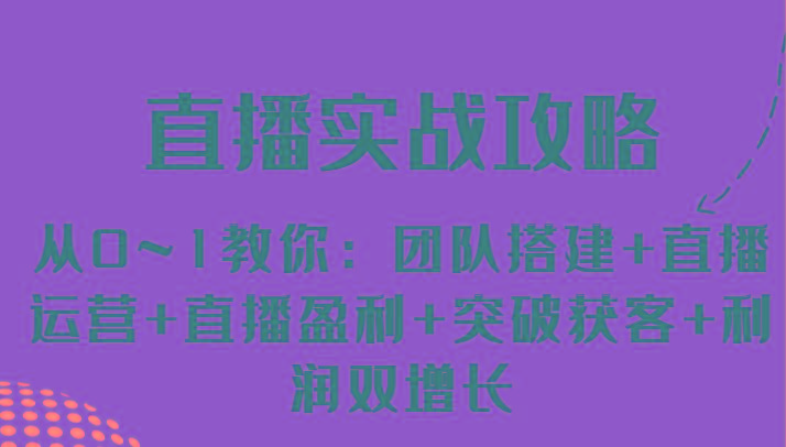 直播实战攻略 从0~1教你：团队搭建+直播运营+直播盈利+突破获客+利润双增长-89网创