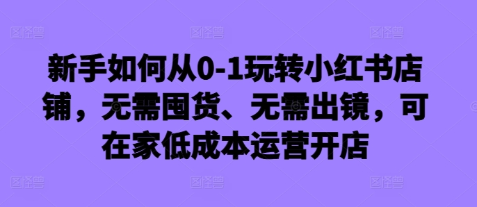 新手如何从0-1玩转小红书店铺，无需囤货、无需出镜，可在家低成本运营开店-89网创