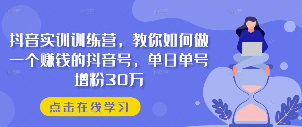 抖音实训训练营，教你如何做一个赚钱的抖音号，单日单号增粉30万-89网创