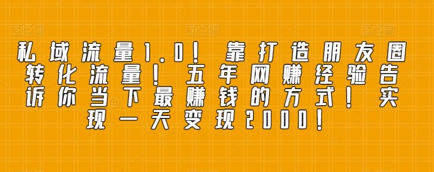 私域流量1.0！靠打造朋友圈转化流量！五年网赚经验告诉你当下最赚钱的方式！实现一天变现2000！-89网创