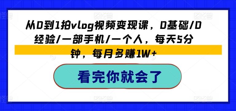 从0到1拍vlog视频变现课，0基础/0经验/一部手机/一个人，每天5分钟，每月多赚1W+-89网创
