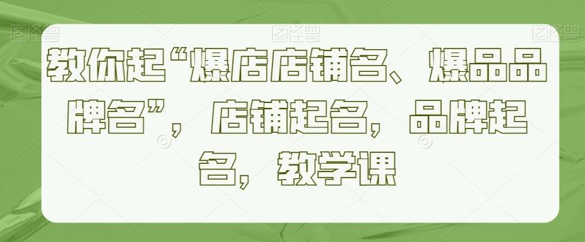 教你起“爆店店铺名、爆品品牌名”，店铺起名，品牌起名，教学课-89网创