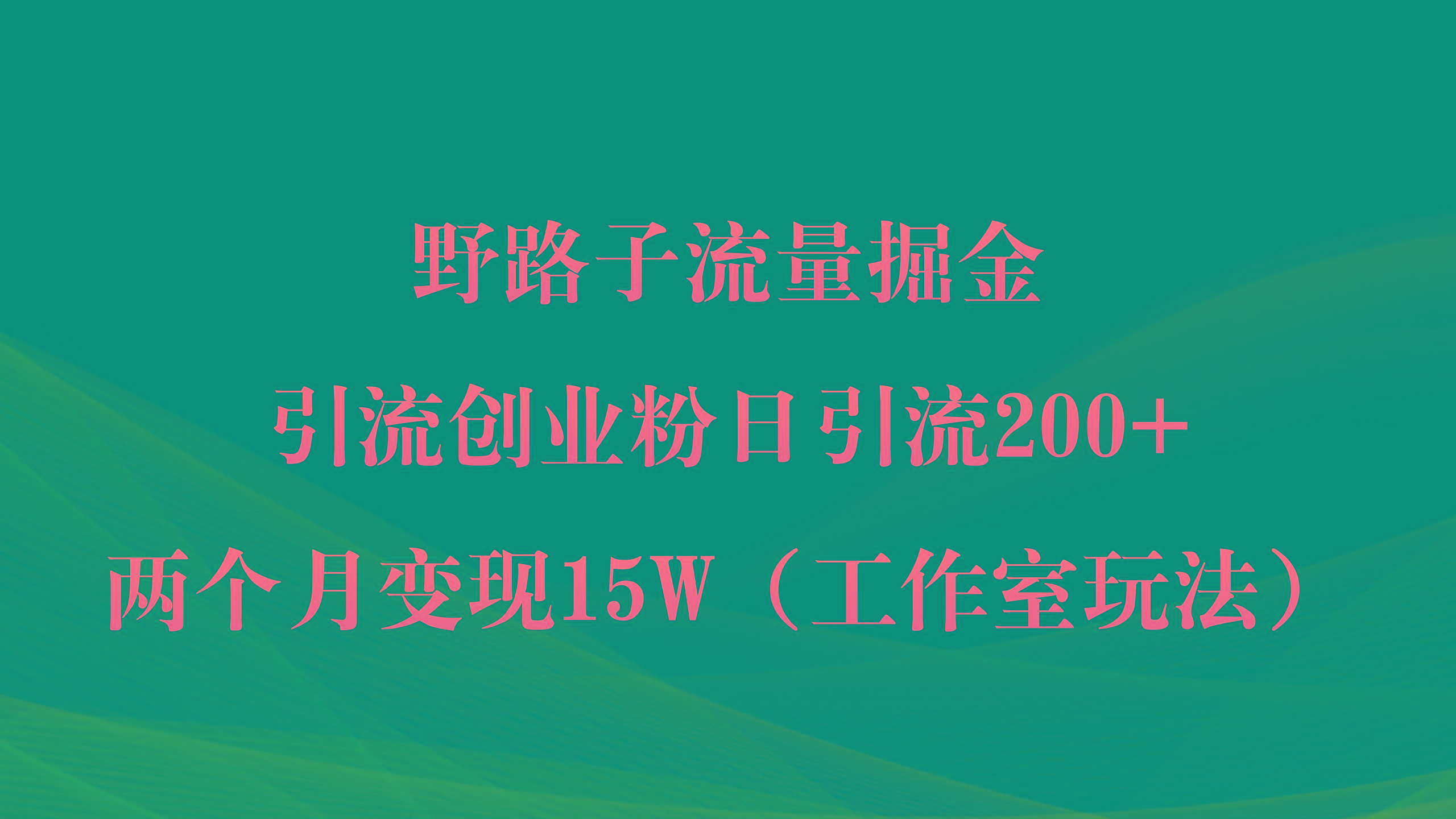 (9513期)野路子流量掘金，引流创业粉日引流200+，两个月变现15W(工作室玩法))-89网创