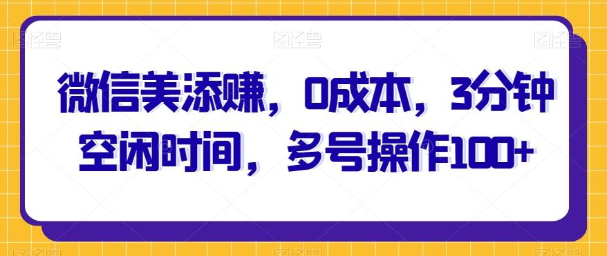 微信美添赚，0成本，3分钟空闲时间，多号操作100+-89网创