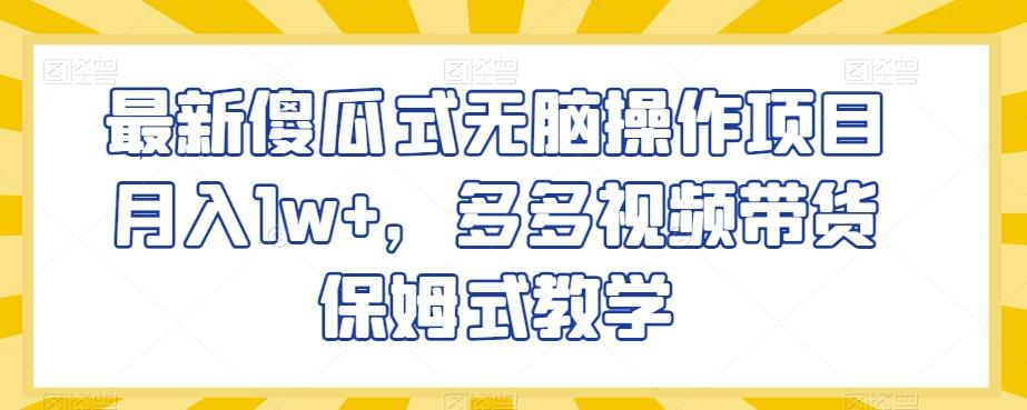 最新傻瓜式无脑操作项目月入1w+，多多视频带货保姆式教学【揭秘】-89网创