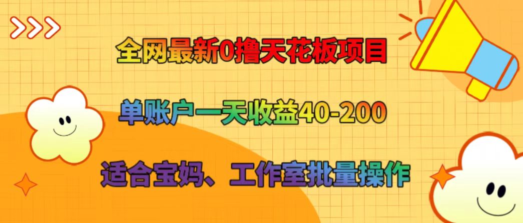 全网最新0撸天花板项目 单账户一天收益40-200 适合宝妈、工作室批量操作-89网创