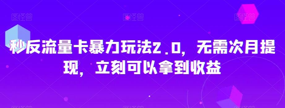 秒反流量卡暴力玩法2.0，无需次月提现，立刻可以拿到收益【揭秘】-89网创