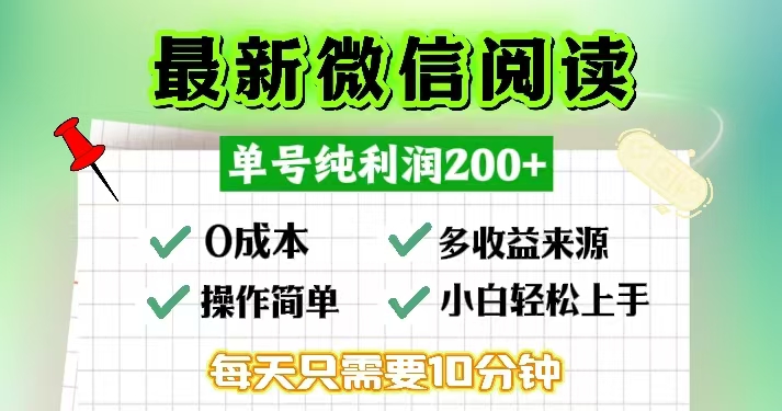 微信阅读最新玩法，每天十分钟，单号一天200+，简单0零成本，当日提现-89网创
