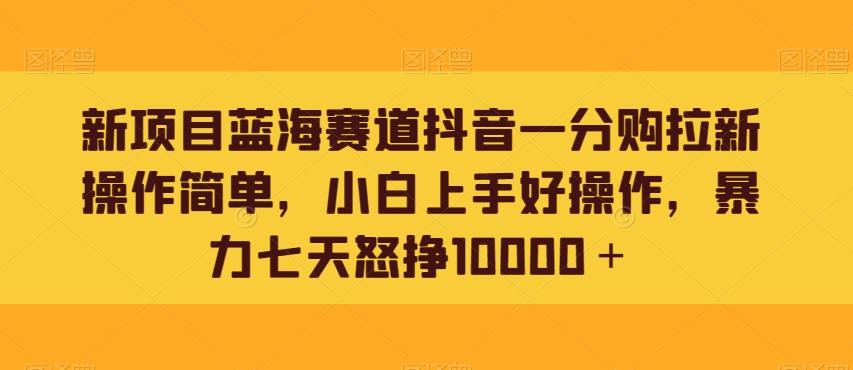新项目蓝海赛道抖音一分购拉新操作简单，小白上手好操作，暴力七天怒挣10000＋-89网创